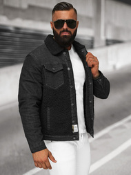 Férfi farmer dzseki SHERPA fekete OZONEE NB/MJ533NZ