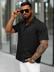 Férfi ing rövid ujjal fekete OZONEE O/B2256