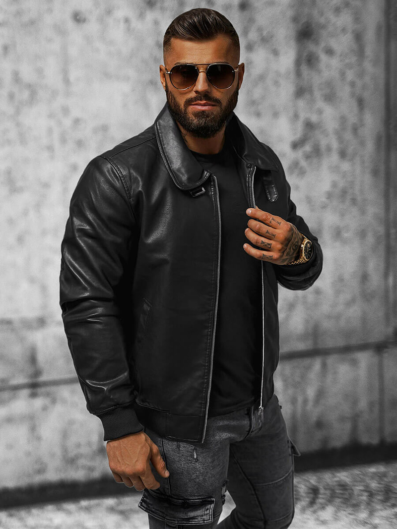 Férfi bőrdzseki fekete OZONEE JB/JP1178Z