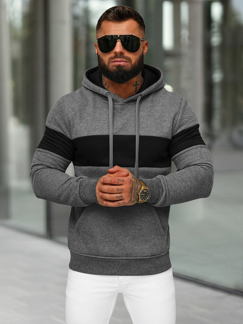 Férfi kapucnis felső grafit OZONEE JS/8B1316/5