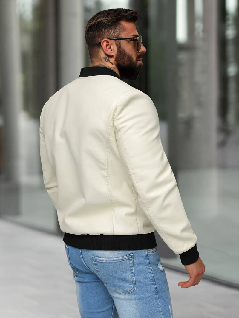 Férfi bőrdzseki ecru OZONEE JS/11Z8107