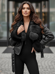 Női bőrdzseki fekete OZONEE JS/61M8511/392AZ