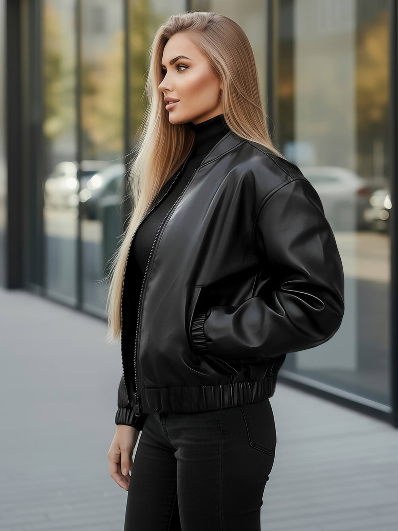 Női Bőrdzseki Fekete OZONEE JS/11Z8281