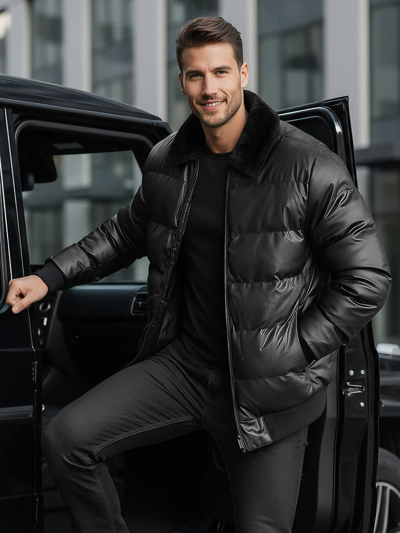 Férfi téli bőrkabát fekete OZONEE O/M795Z