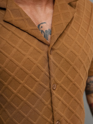 Férfi ing rövid ujjal barna OZONEE O/B2257