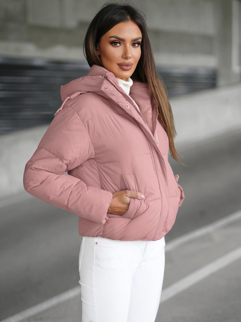 Női téli kabát púder rózsaszín OZONEE JS/16M9188/46Z