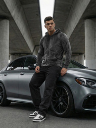 Férfi velúr kapucnis pulóver grafit OZONEE JS/8B1168/6Z