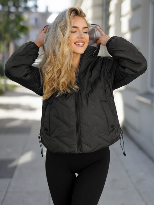 Női téli kabát fekete-bézs OZONEE JS/16M9315/392B