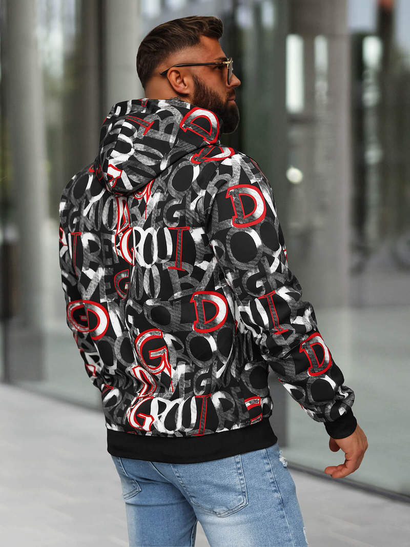 Férfi kapucnis pulóver fekete OZONEE JS/8B1237/3