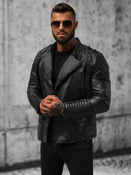 Férfi bőrdzseki fekete OZONEE O/8901