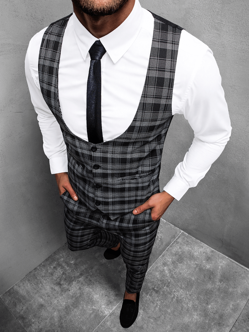 Férfi szett - mellény és chino nadrág Fekete OZONEE DJ/5601