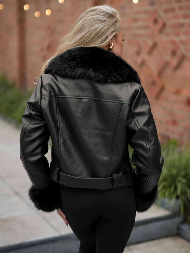 Női bőrdzseki fekete OZONEE JS/61M8511/392A