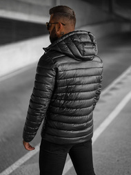 Férfi téli bőrkabát fekete OZONEE O/11Z8088