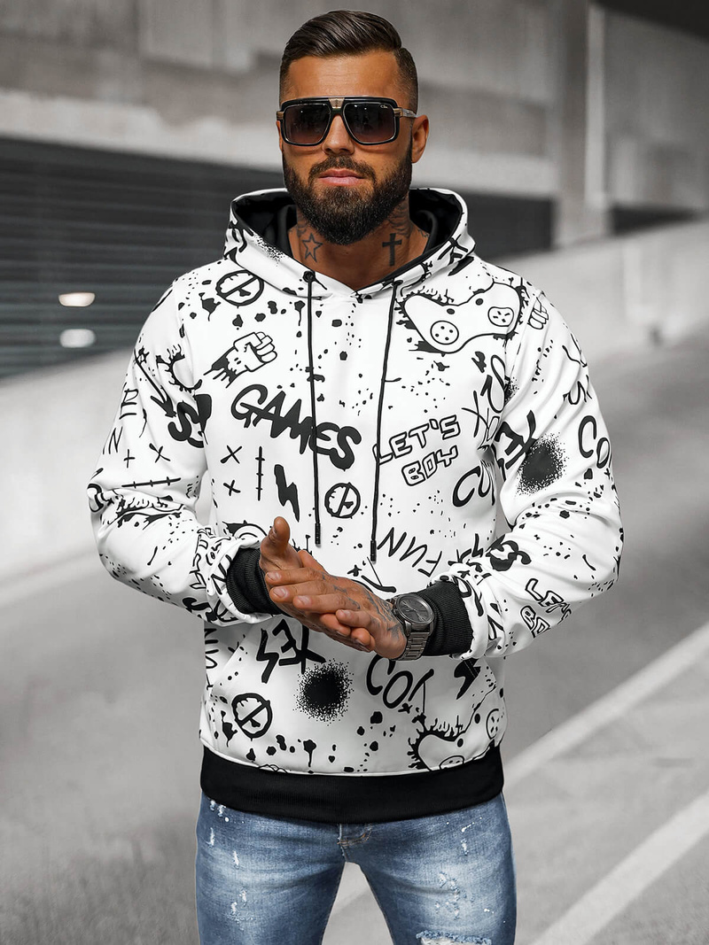 Férfi kapucnis pulóver fehér OZONEE JS/8B1227/1