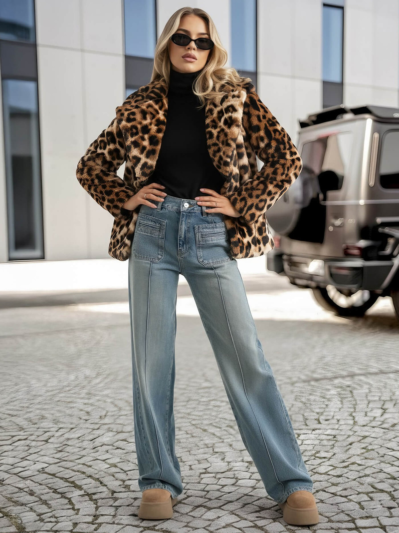 Női bézs és barna kabát OZONEE JS/61M8500/158