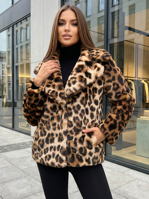 Női bézs és barna kabát OZONEE JS/61M8500/158Z