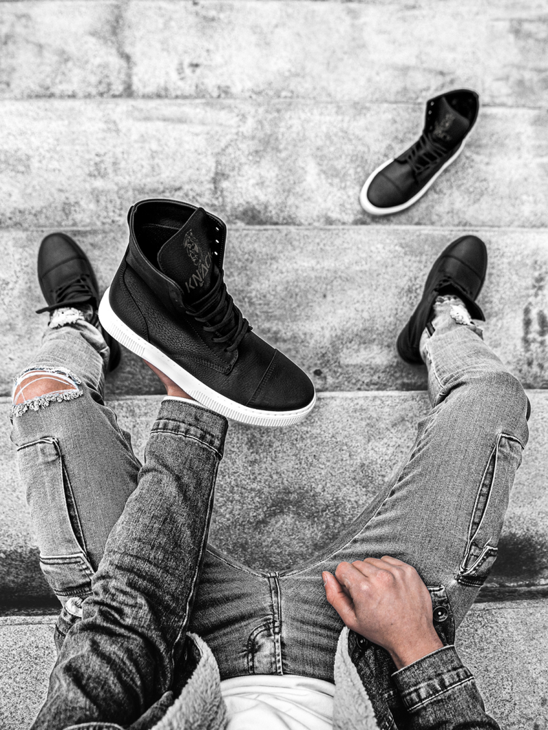 Férfi magasszárú sneakersek Fekete-fehér OZONEE KN/022