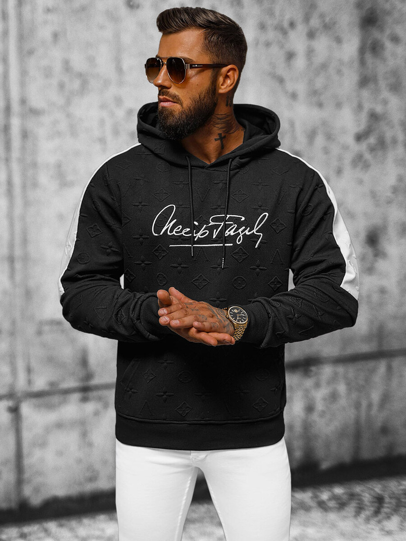 Férfi kapucnis felső fekete OZONEE JS/3B572