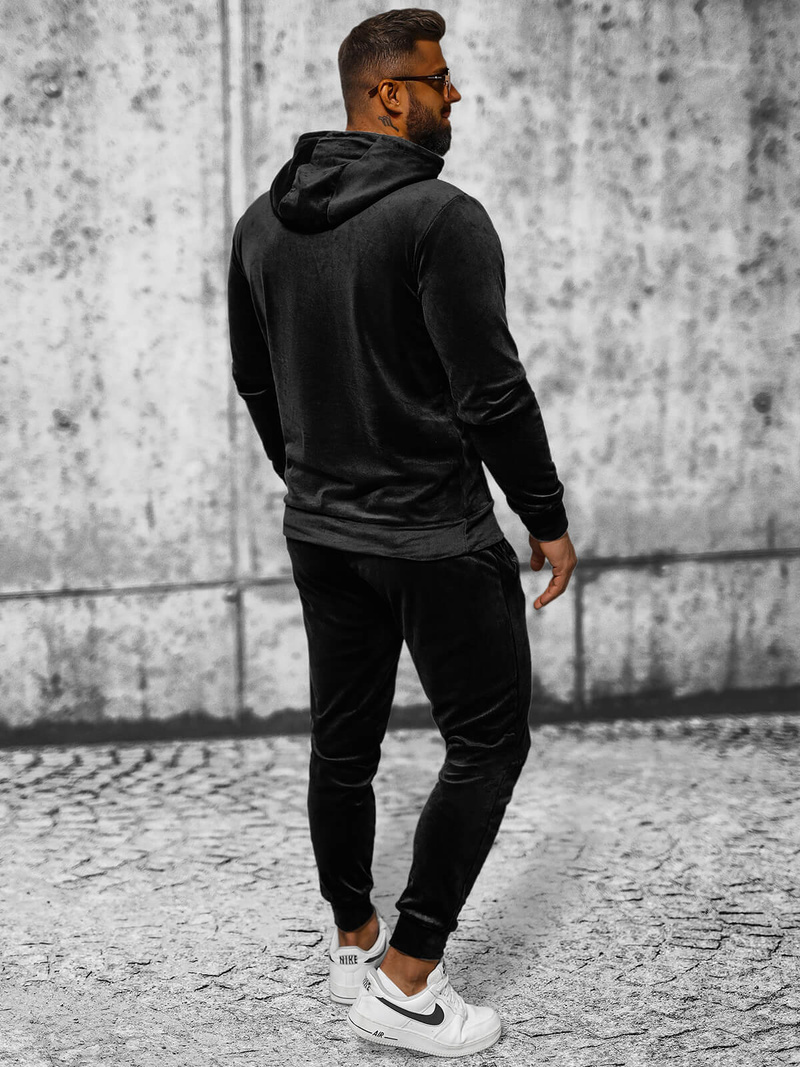 Férfi Melegítő Szett Velúr Fekete OZONEE JS/8C1171/3