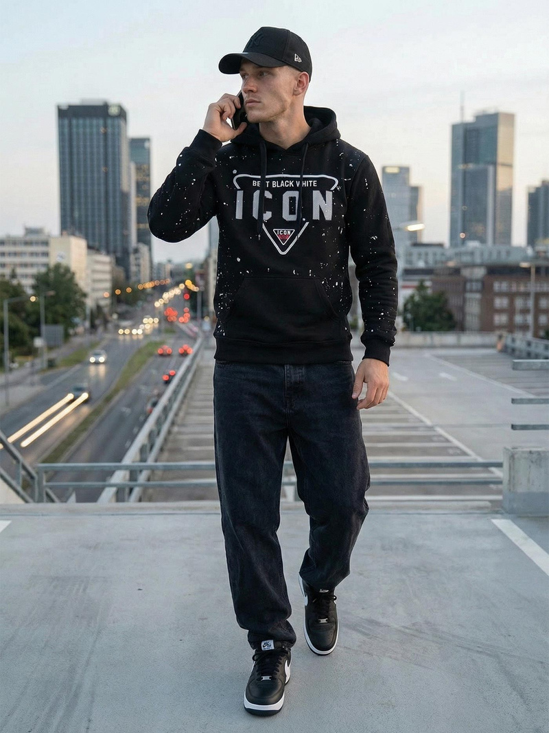 Férfi kapucnis felső fekete OZONEE JS/8B1737/3Z