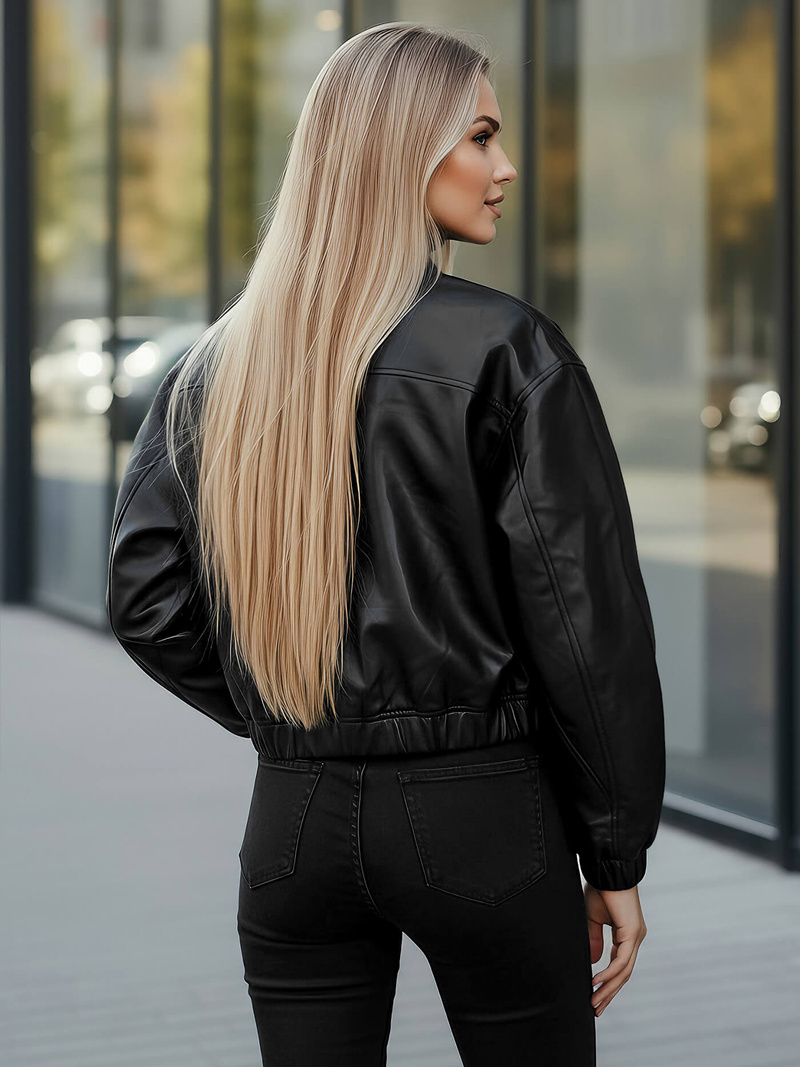 Női Bőrdzseki Fekete OZONEE JS/11Z8281