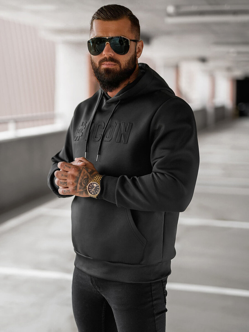 Férfi kapucnis felső fekete OZONEE JS/27B6502/3Z