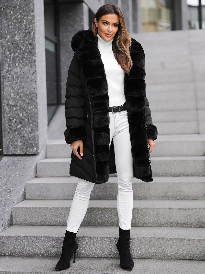 Női téli kabát fekete OZONEE JS/5M3156/392