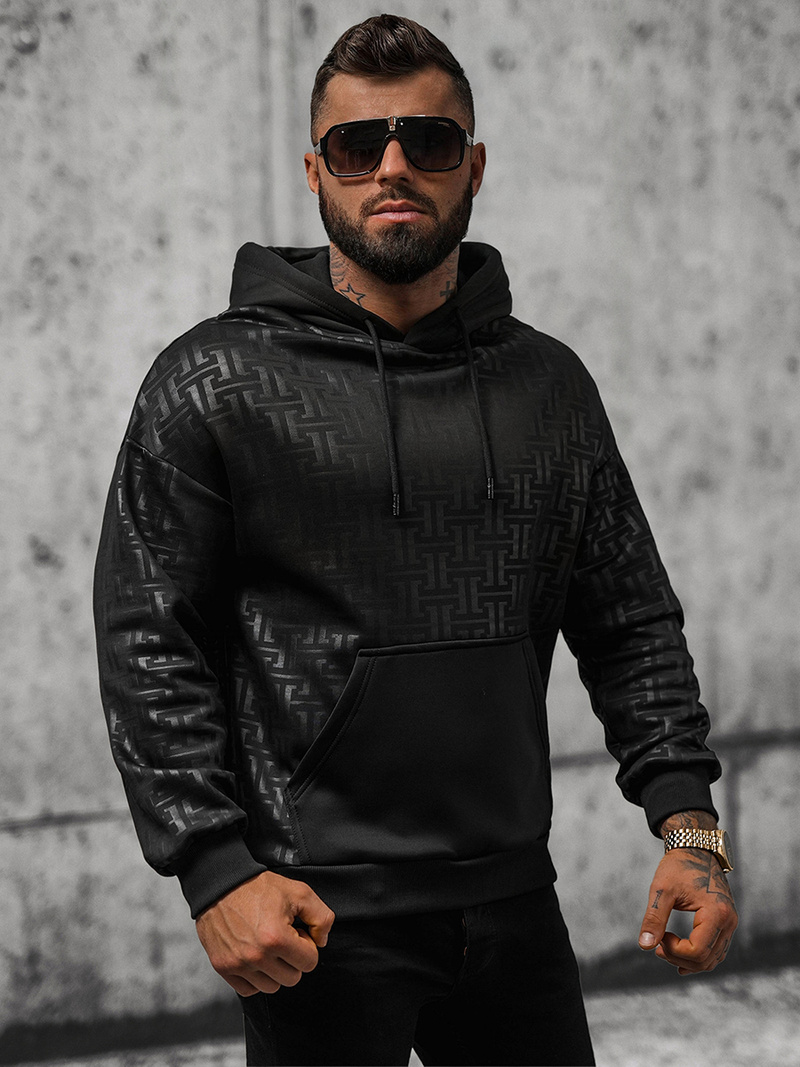 Férfi kapucnis pulóver fekete OZONEE O/3A76