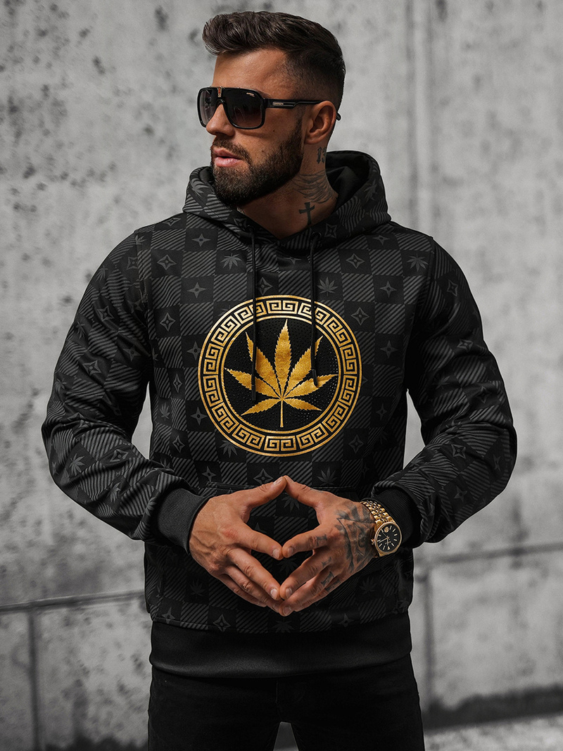 Férfi kapucnis pulóver fekete OZONEE O/B265