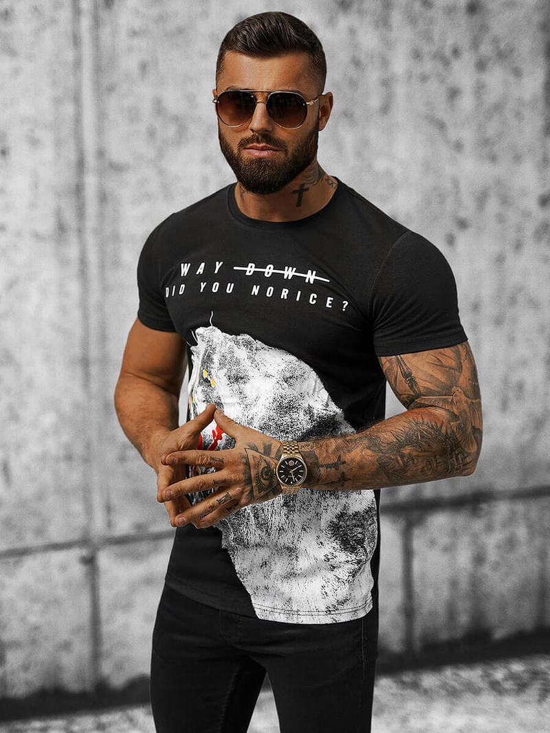 Férfi Póló Fekete OZONEE O/T127/3Z