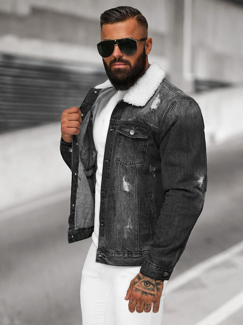 Férfi farmer dzseki SHERPA fekete OZONEE NB/MJ502NZ