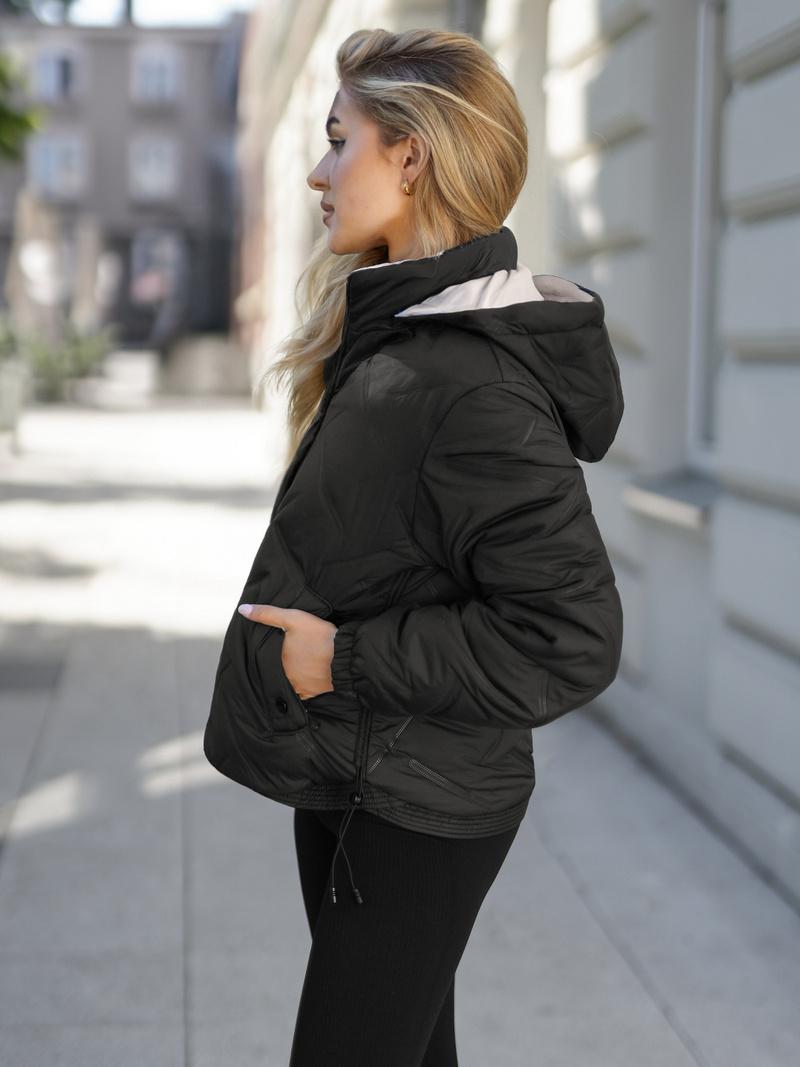 Női téli kabát fekete-bézs OZONEE JS/16M9315/392B