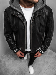 Férfi bőrdzseki fekete OZONEE JB/JP1133Z