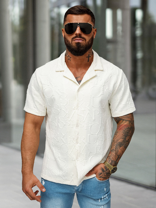 Férfi ing rövid ujjal ecru OZONEE O/B2256