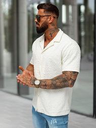 Férfi ing rövid ujjal ecru OZONEE O/B2258