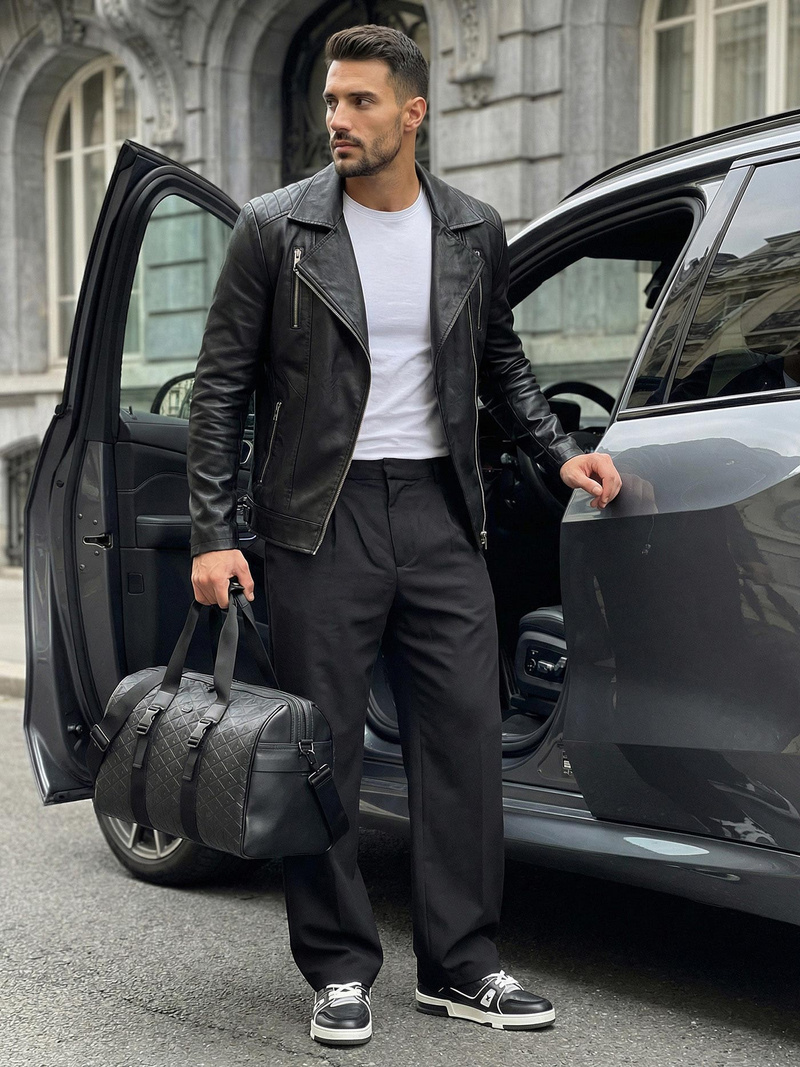 Férfi bőrdzseki fekete OZONEE JS/11Z8067Z