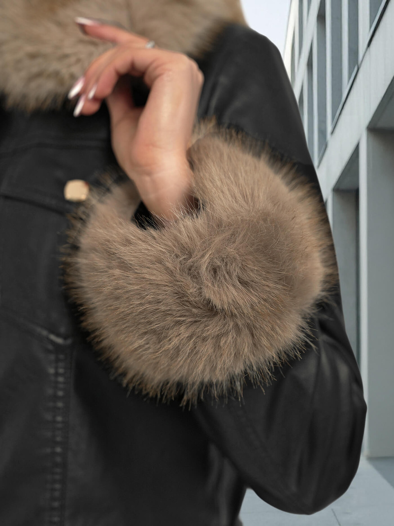 Női bőrdzseki fekete-bézs OZONEE JS/61M8513/392B