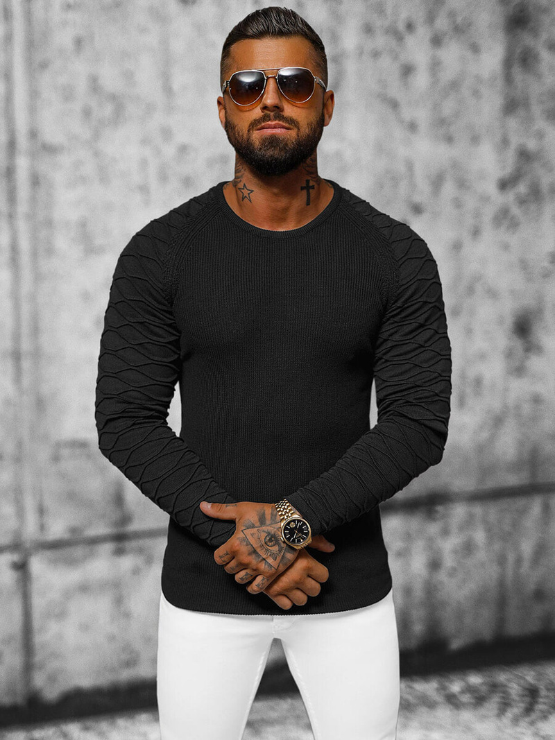 Férfi pulóver fekete OZONEE L/2486Z