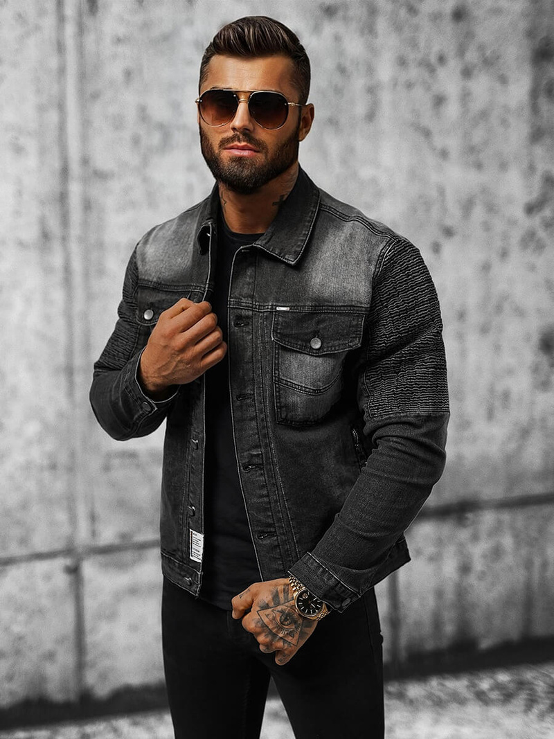 Férfi Farmer Dzseki Fekete OZONEE NB/MJ521N