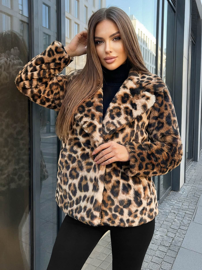 Női bézs és barna kabát OZONEE JS/61M8500/158Z