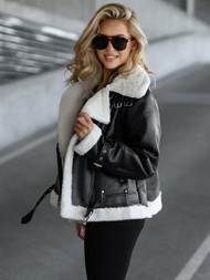 Női bőrdzseki fekete-fehér OZONEE JS/11Z8177Z