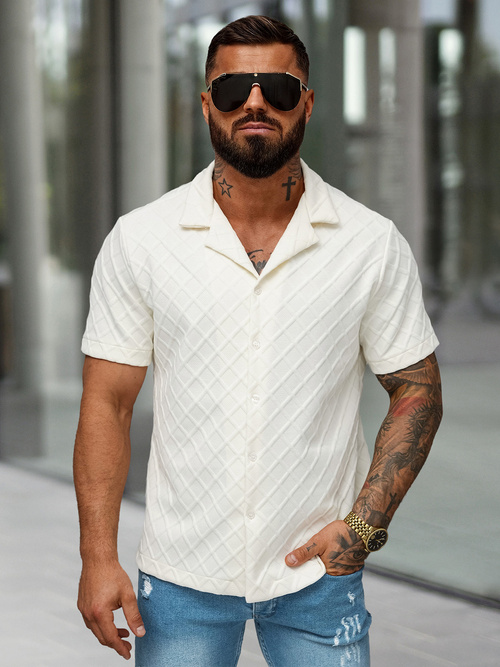 Férfi ing rövid ujjal ecru OZONEE O/B2257