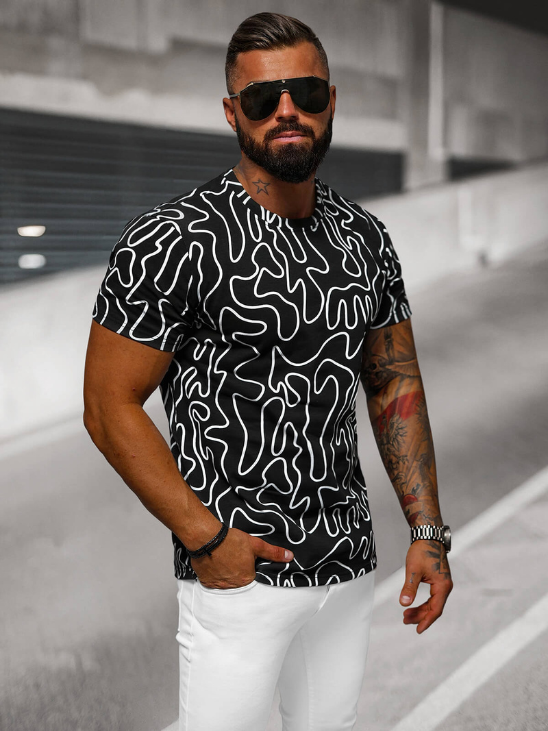 Férfi Póló Fekete OZONEE JS/8T1198/3