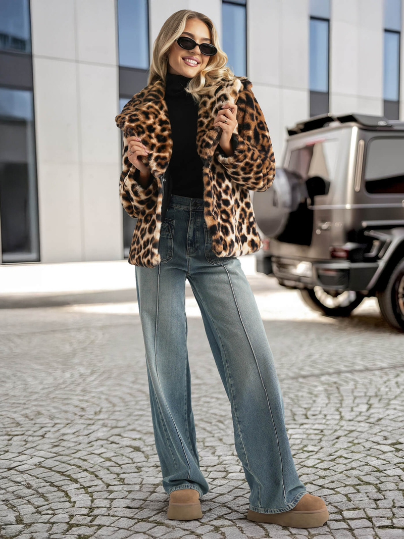 Női bézs és barna kabát OZONEE JS/61M8500/158