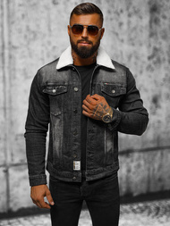 Férfi farmer dzseki SHERPA fekete OZONEE NB/MJ516NZ