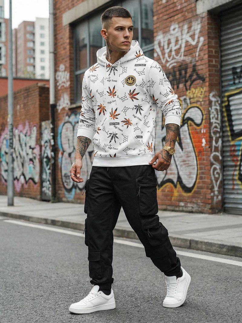 Férfi kapucnis pulóver fehér OZONEE O/B266Z