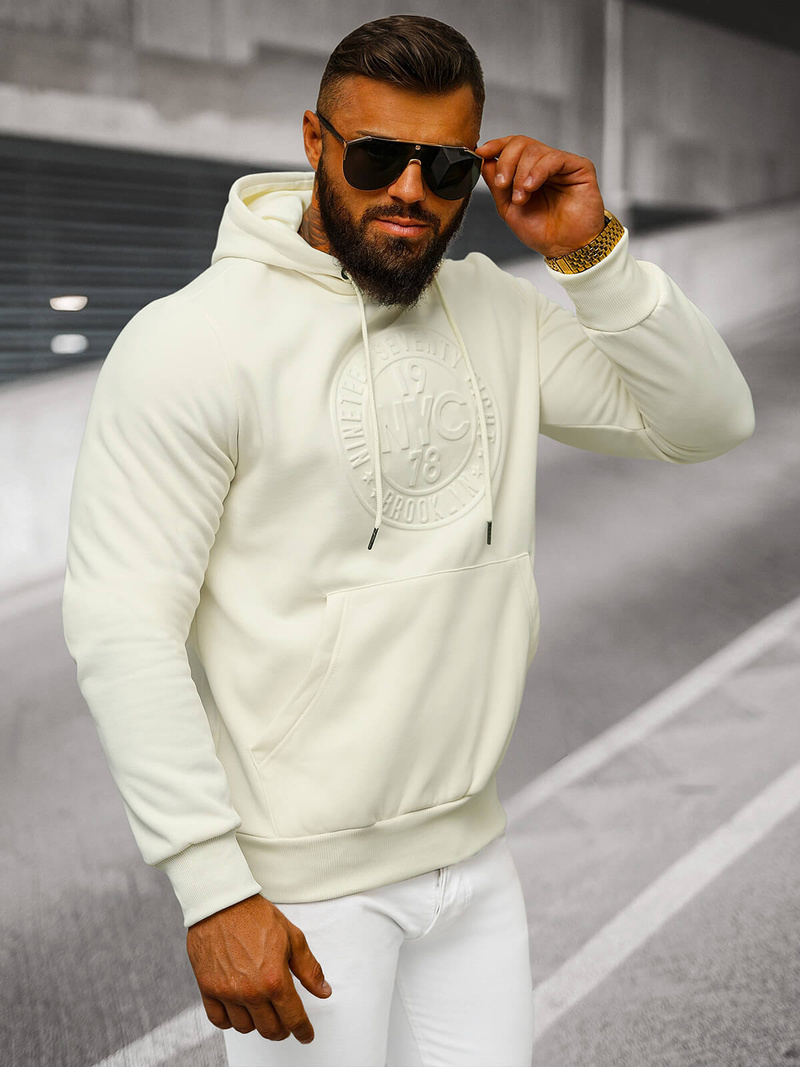 Férfi kapucnis felső ecru OZONEE JS/27B6510/155