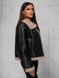 Női bőrdzseki fekete-bézs OZONEE JS/11Z8176Z