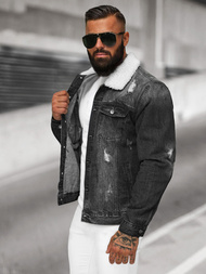 Férfi farmer dzseki SHERPA fekete OZONEE NB/MJ502NZ