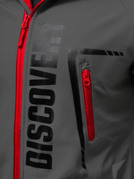 Férfi kapucnis softshell kabát szürke-piros OZONEE JS/HH025/2BZ